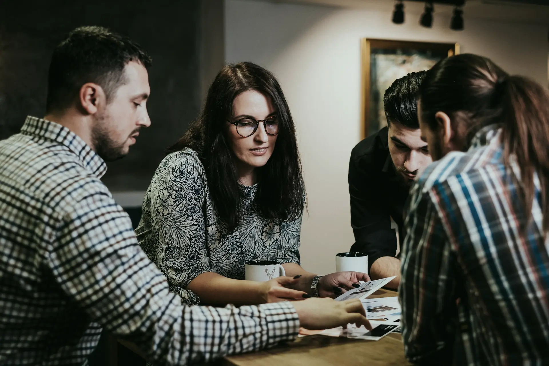 A team reviewing documents together